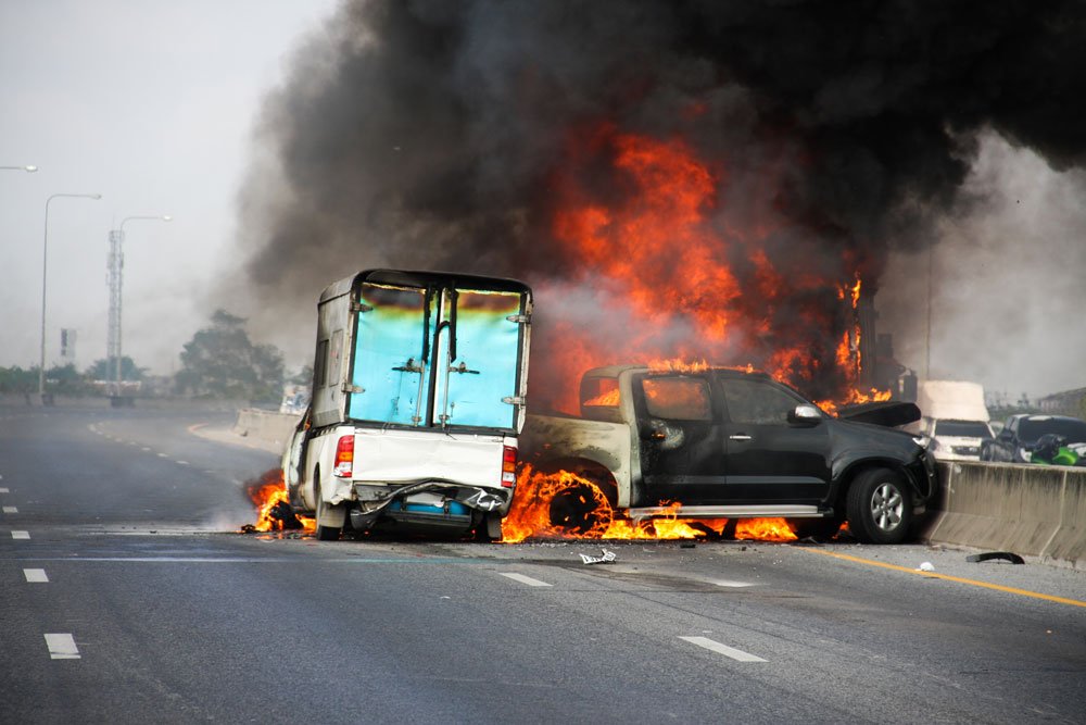 car accident with fire