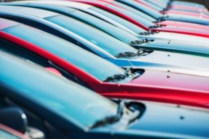 New cars in a parking lot