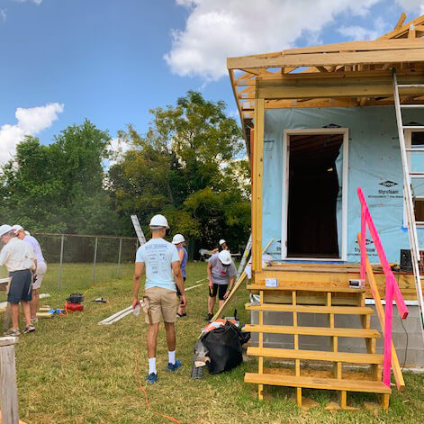 Volunteers working at Bar and Bench Build