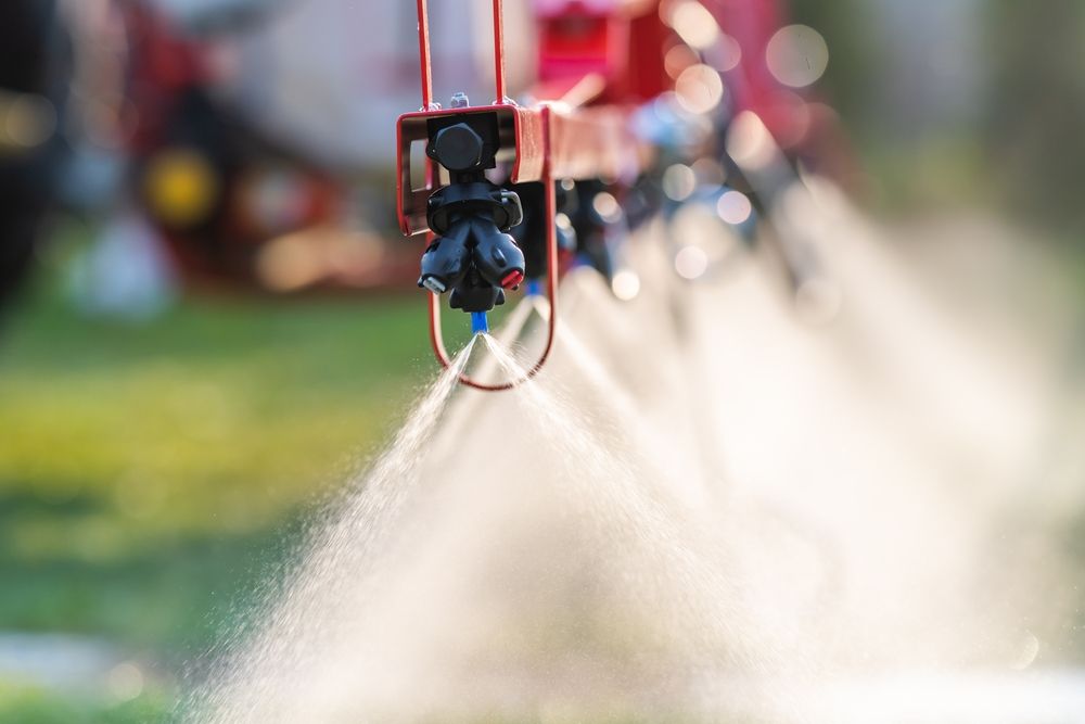 Nozzle of the tractor sprinklers sprayed.