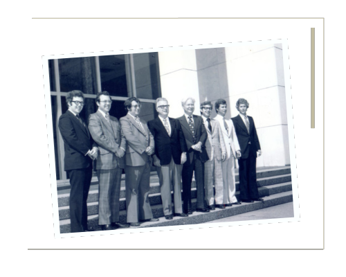 black and white photo of Herman Herman Katz founding partners on the steps of the Supreme Court of Louisiana